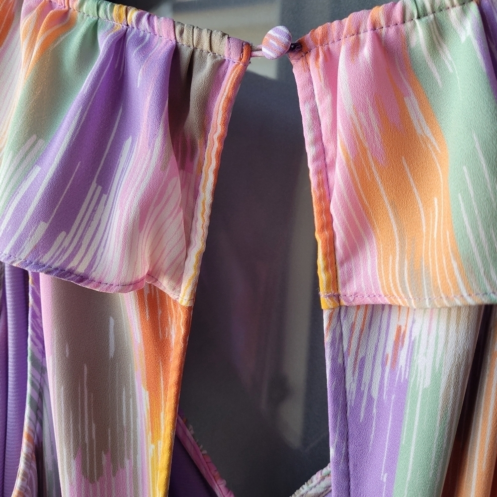 NWT COLLECTIVE CONCEPTS MIDI DRESS MULTICOLOR SIZE MEDIUM RUFFLES OPEN BACK - Picture 10 of 14